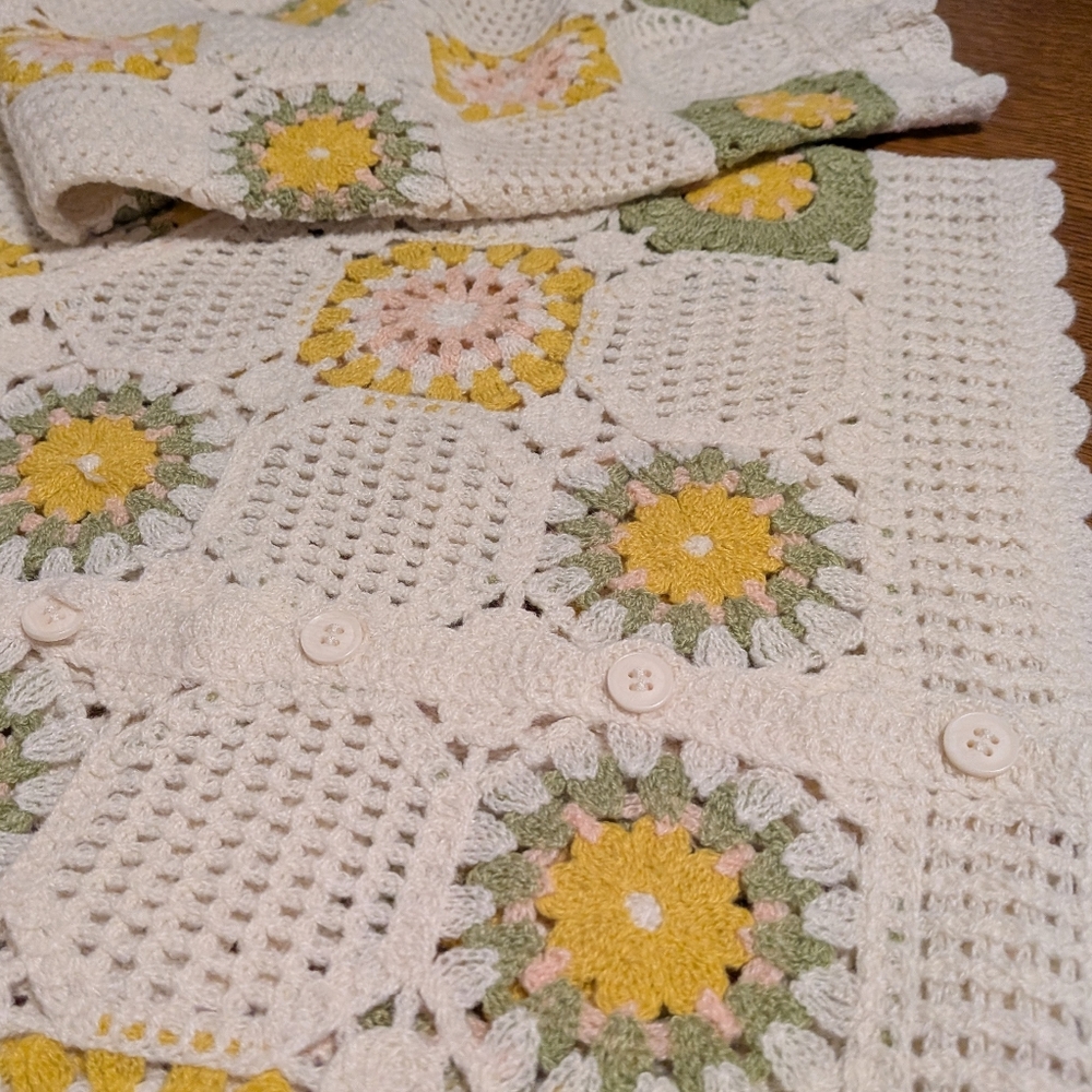 Sadie & Sage Cream Crochet Floral Cardigan with Yellow, Pink & Green Accents - Picture 5 of 6
